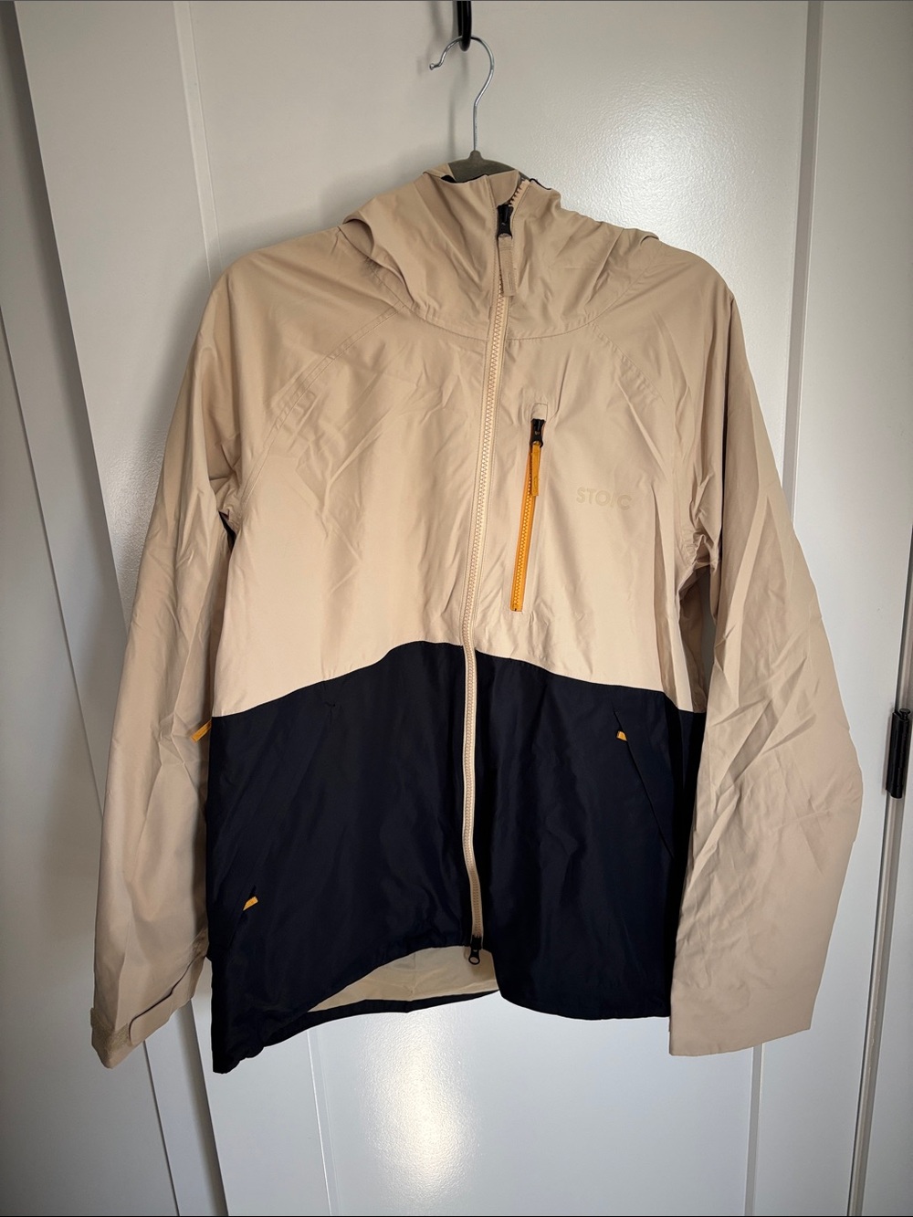 Stio Two-Tone Beige and Black Waterproof Ski Jacket with Hood